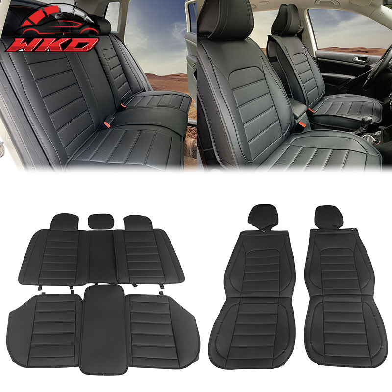 Universal Front Rear Car Seat Covers Black PU Leather 5 Seats 01 Style Full Set