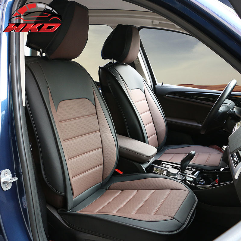 Wholesale Universal Front Rear Car Seat Covers Black & Brown PU Leather 01 Style Full Set