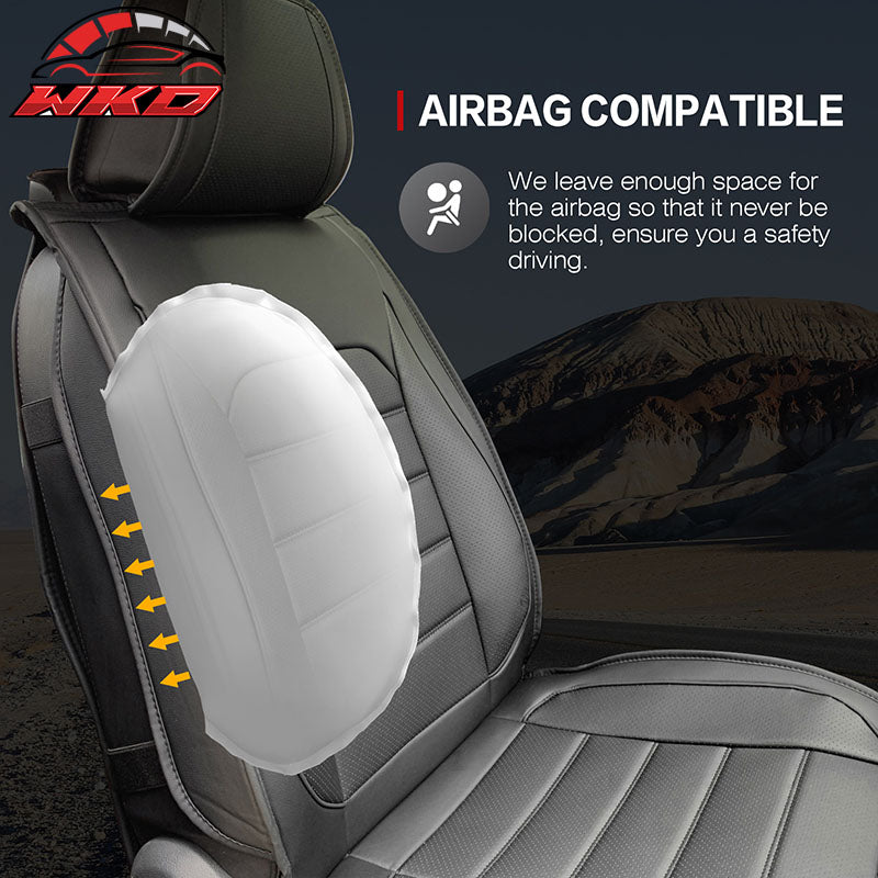 Universal Front Rear Car Seat Covers Black & Brown PU Leather 01 Style Full Set