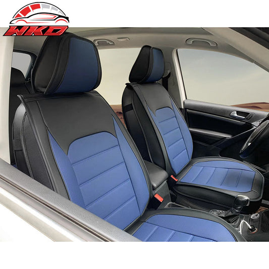 Wholesale Universal Front Rear Car Seat Covers Black & Blue PU Leather 01 Style Full Set