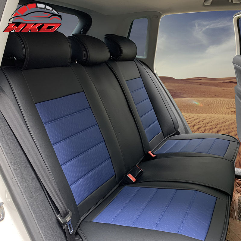 Universal Front Rear Car Seat Covers Black & Blue PU Leather 01 Style Full Set