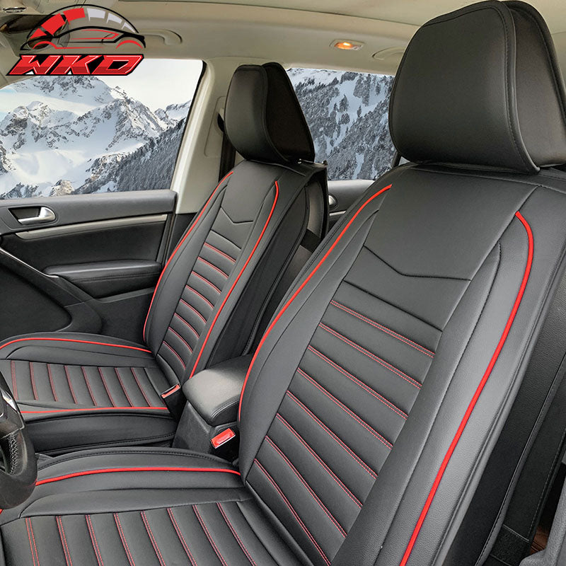 Wholesale Universal Black & Red Stitching Car Seat Covers PU Leather Full Set - 02 Style
