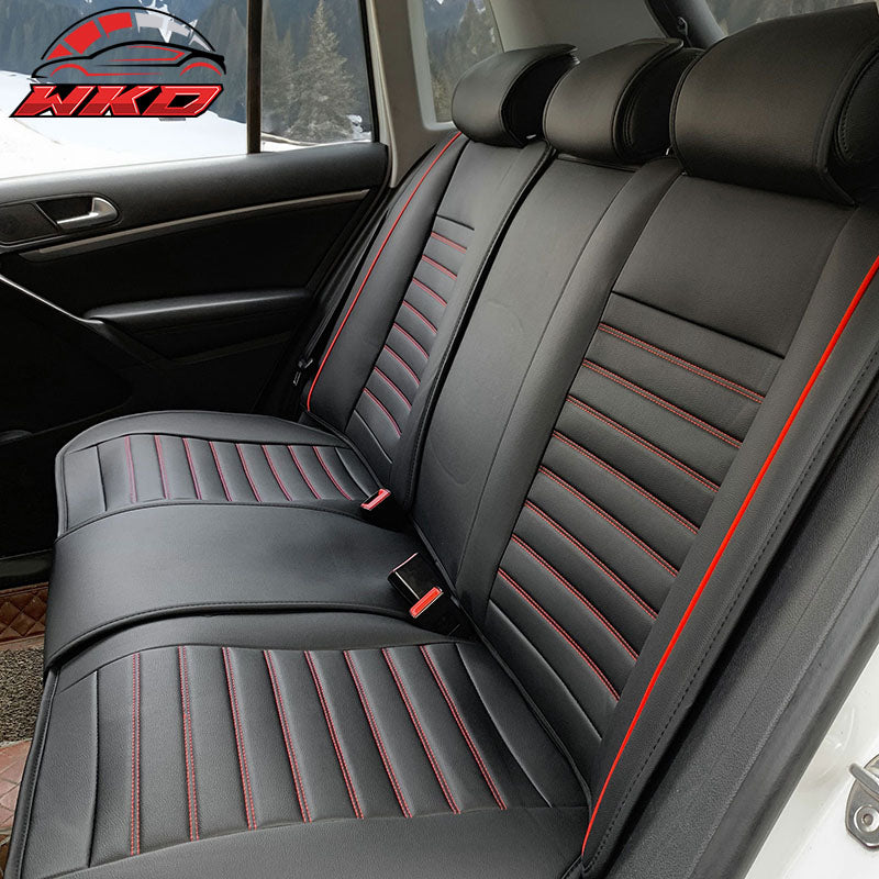 Universal Black & Red Stitching Car Seat Covers PU Leather Full Set - 02 Style