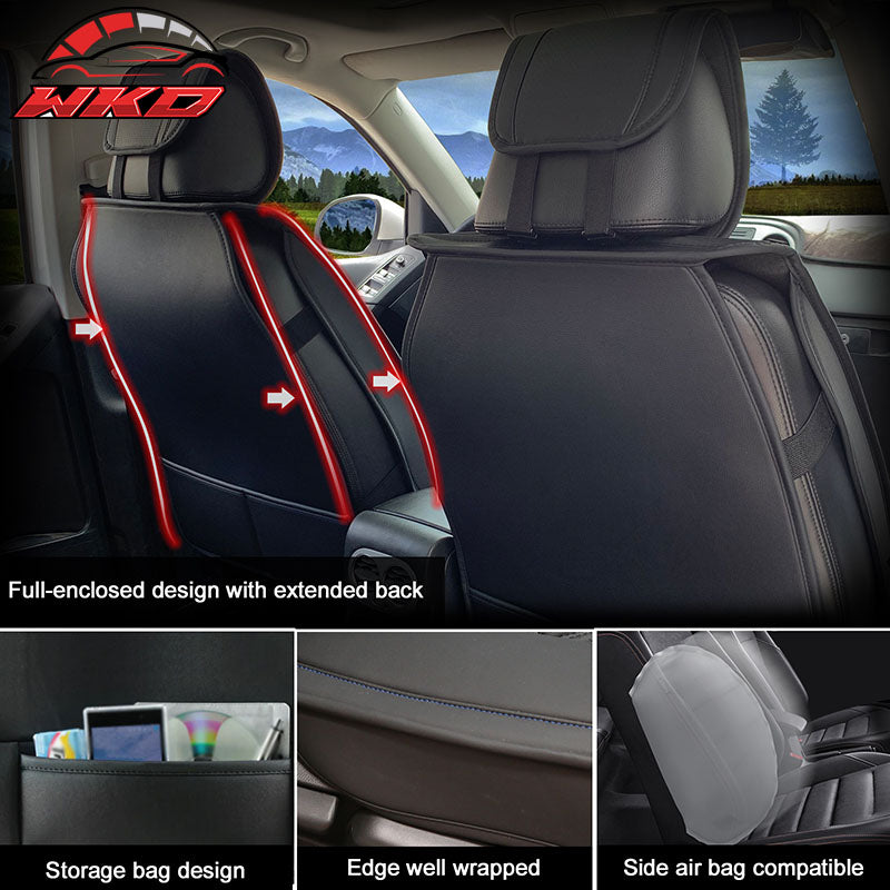 Universal Black & Red Stitching Car Seat Covers PU Leather - 02 Style (Front)