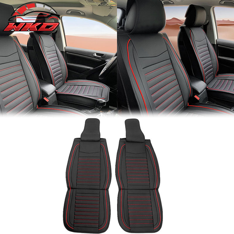 Universal Black & Red Stitching Car Seat Covers PU Leather - 02 Style (Front)
