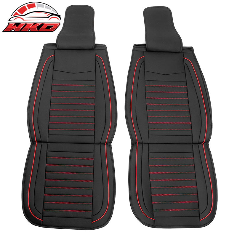 Universal Black & Red Stitching Car Seat Covers PU Leather - 02 Style (Front)