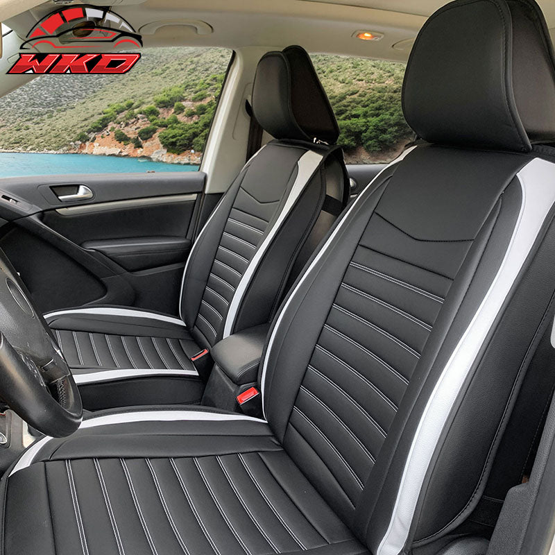 Wholesale Universal Black & White Striped Car Seat Covers PU Leather Full Set - 02 Style