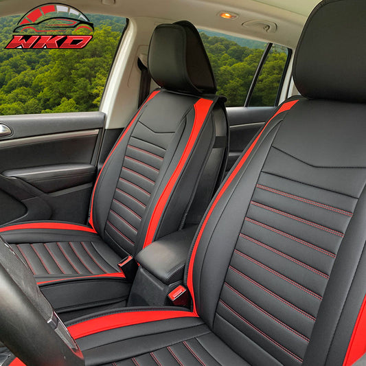 Wholesale Universal Black & Red Striped Car Seat Covers PU Leather Full Set - 02 Style