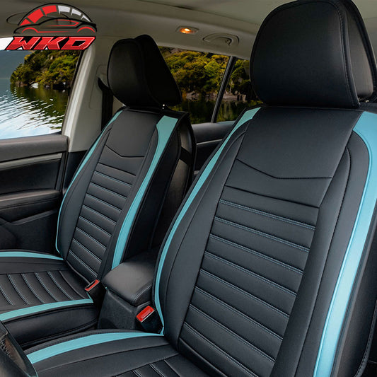 Wholesale Universal Black & Blue Striped Car Seat Covers PU Leather Full Set - 02 Style