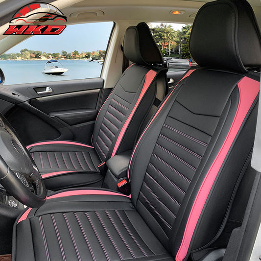 Wholesale Universal Black & Pink Striped Car Seat Covers PU Leather Full Set - 02 Style