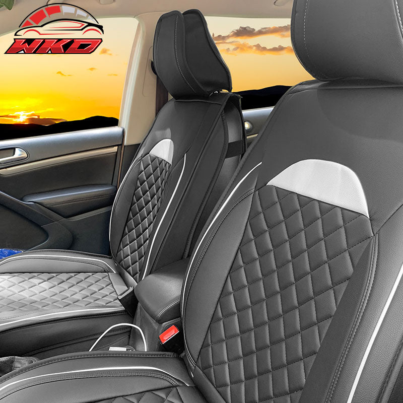 Wholesale Universal Front Back Car Seat Cover 03 Style Black + White PU Leather 5-Seat Set