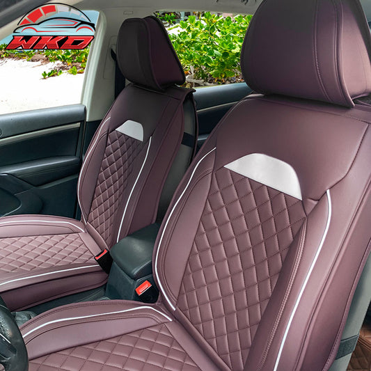 Wholesale Universal Front Back Car Seat Cover 03 Style Brown + White PU Leather 5-Seat Set