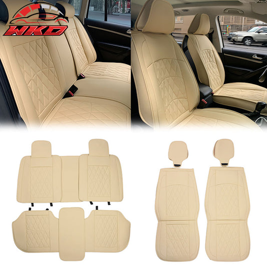Wholesale Universal Beige PU Leather Car Seat Covers 04 Style Front& Rear 5 Seats Full Set