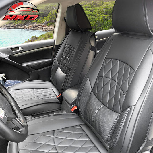 Wholesale Universal Black PU Leather Car Seat Covers w/ Lumbar 04B Style 5-Seat Full Set