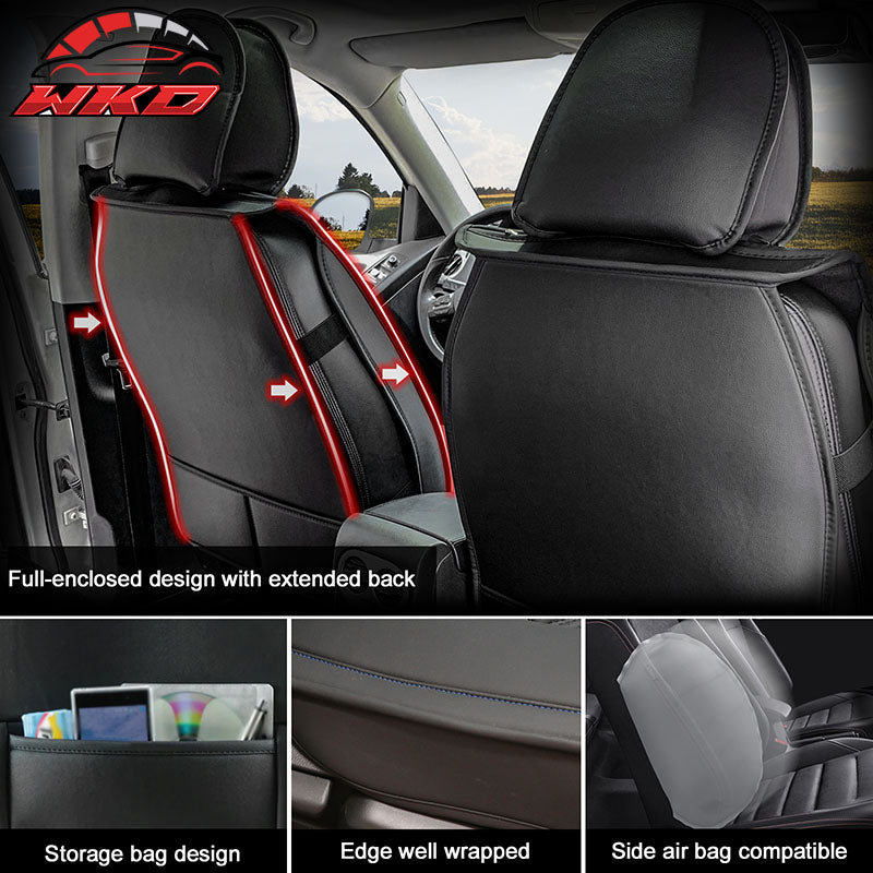 Universal Black PU Leather Car Seat Covers w/ Lumbar 04B Style 5-Seat Full Set