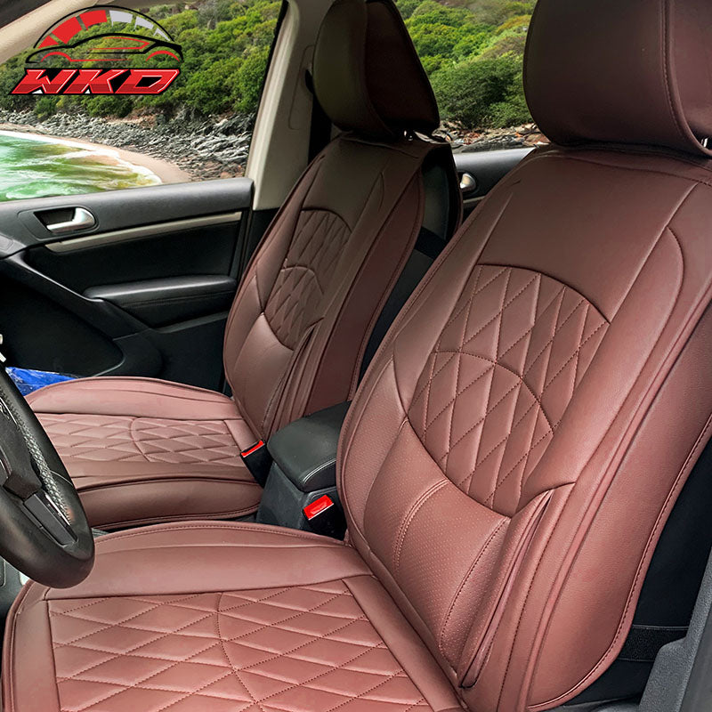 Wholesale Universal Brown PU Leather Car Seat Covers w/ Lumbar 04B Style 5-Seat Full Set