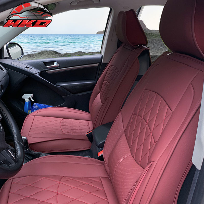 Wholesale Universal Red PU Leather Car Seat Covers With Lumbar 04B Style 5-Seat Full Set