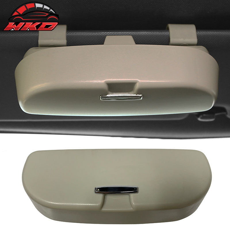 Beige Car Sunglasses Holder Organizer Case Sun Visor Mounted Box Magnet Lock