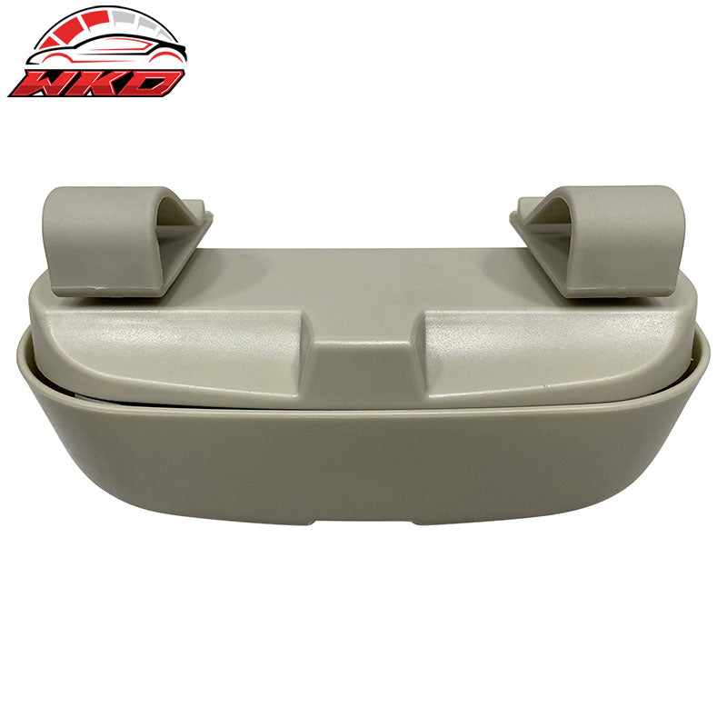 Beige Car Sunglasses Holder Organizer Case Sun Visor Mounted Box Magnet Lock