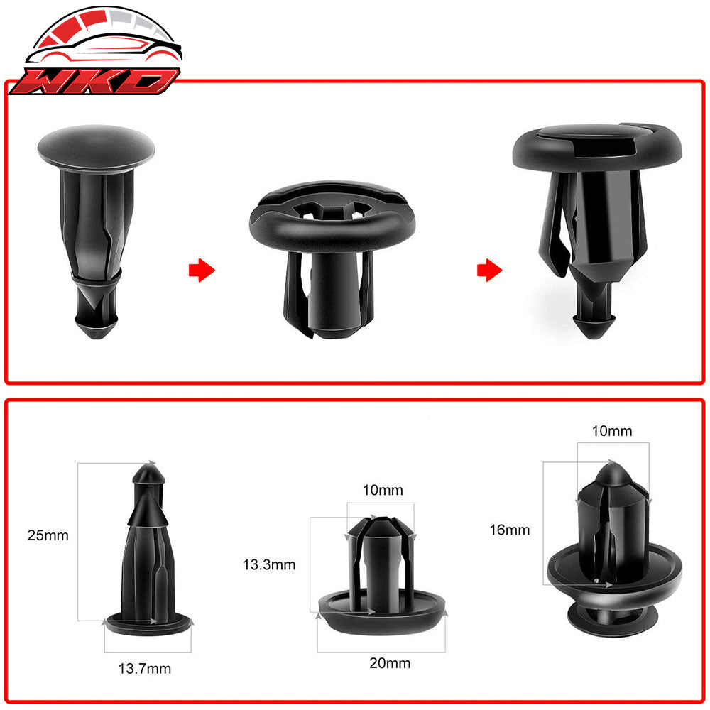 10 PCS Bumper Clips 10mm Hood Fender Push Rivets Retainer Fasteners For Honda