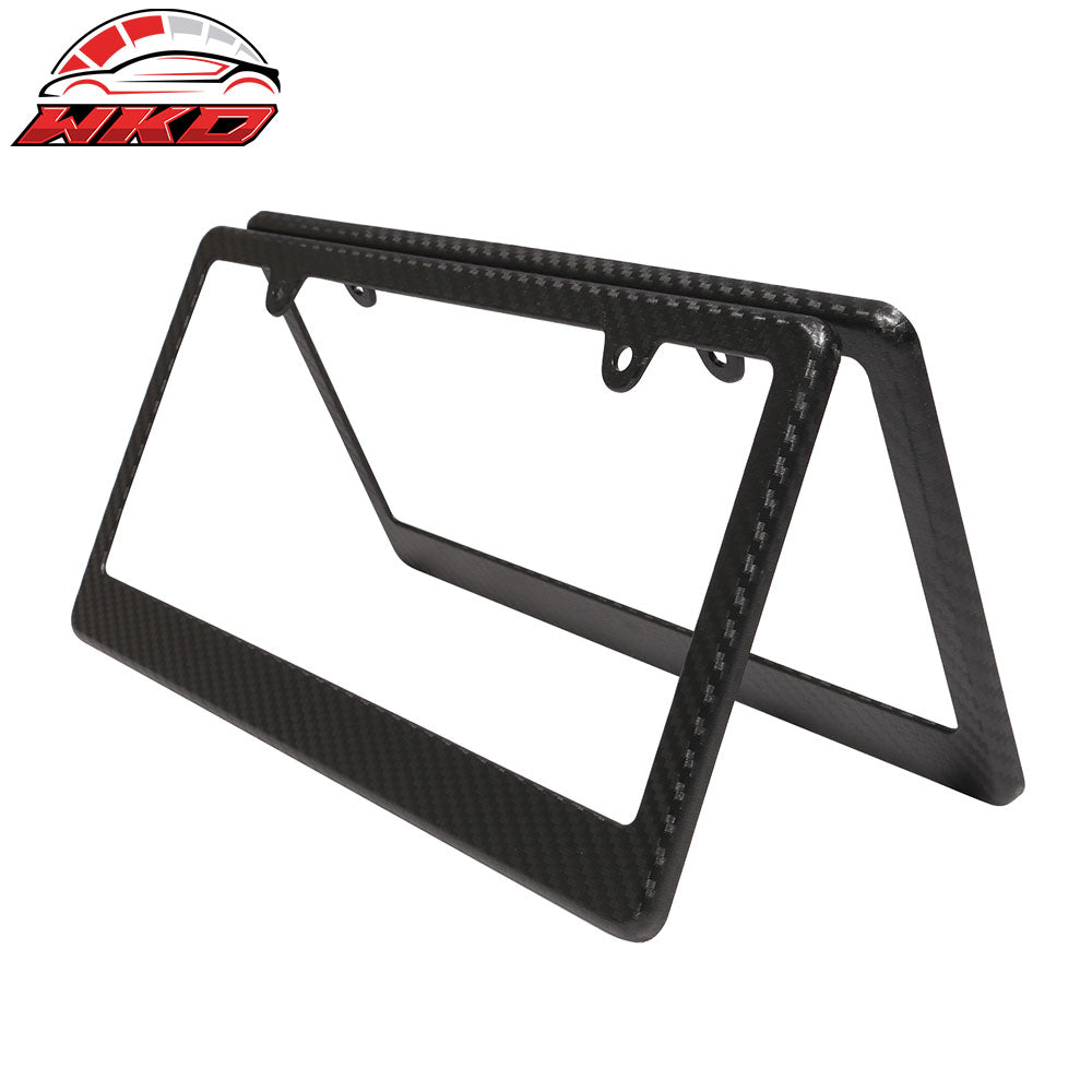 x2 Universal Fit Black License Plate Frame Holder Bracket PP Carbon Texture