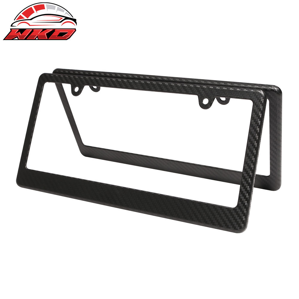 x2 Universal Fit Black License Plate Frame Holder Bracket PP Carbon Texture