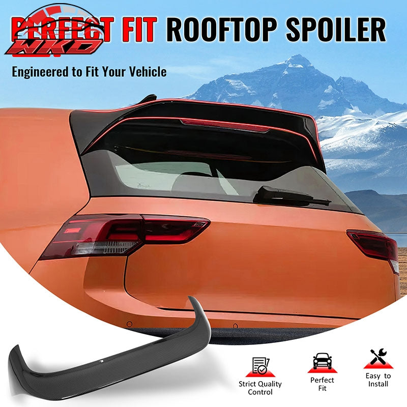 Fits 22-26 VW MK8 Golf GTI ES Style Rear Roof Spoiler Lip Carbon Fiber Print ABS