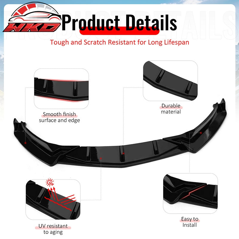 Fits 19-21 Volkswagen Jetta IKON V1 Front Bumper Lip Chin Spoiler Gloss Black PP