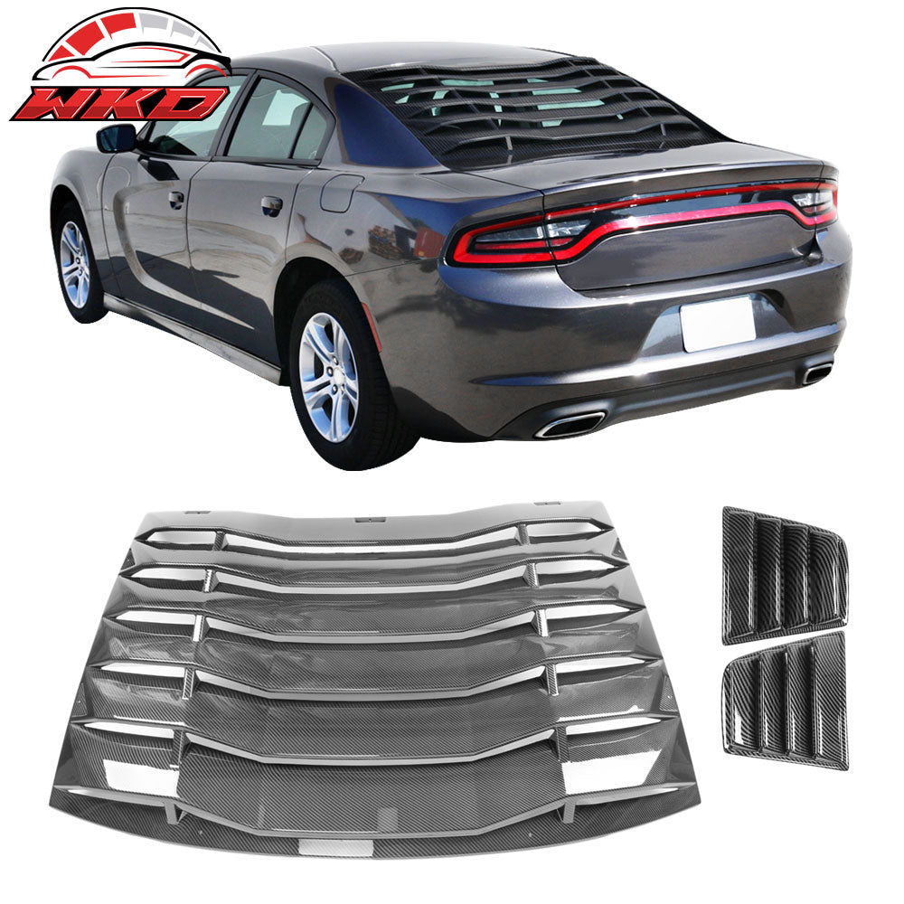 Fits 11-23 Dodge Charger Side + Rear Window Louver Scoop Carbon Fiber Hydro Dip