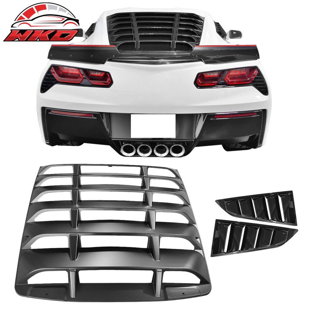 Fits 14-19 Chevy Corvette C7 Gloss Black Side & Rear Window Louvers Matte Black