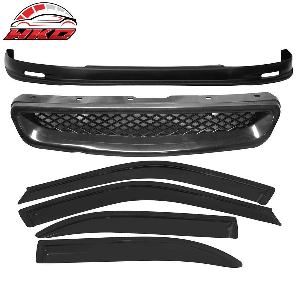 Wholesale 99-00 Honda Civic Mugen Front Bumper Lip PP + Grille + 4PCS Window Visors