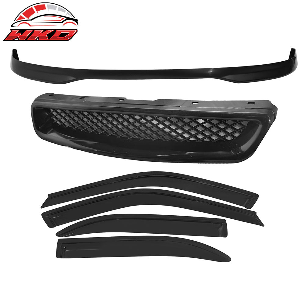 Wholesale 99-00 Honda Civic TR Style Front Bumper Lip PP + Grille + 4PCS Window Visor