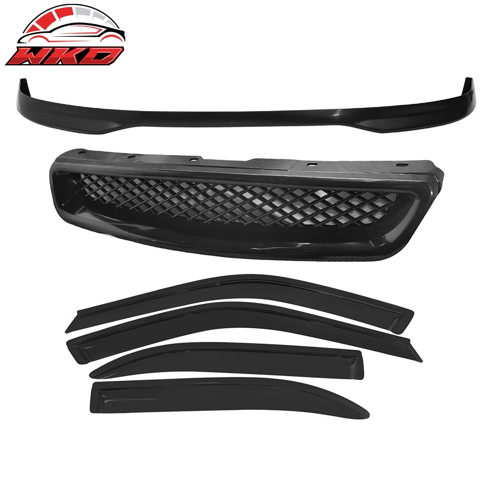 Wholesale 99-00 Honda Civic TR Style Front Bumper Lip PP + Grille + 4PCS Window Visor