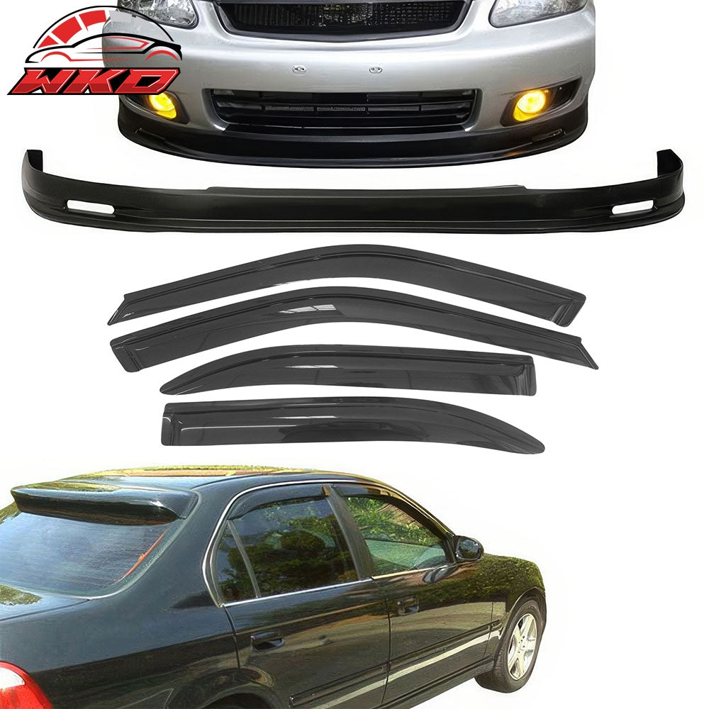 Fits 99-00 Honda Civic Mugen Style Front Bumper Lip Spoiler + Window Visor Guard