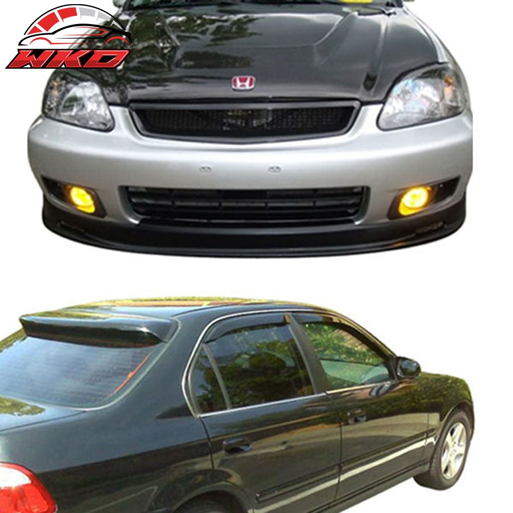 Fits 99-00 Honda Civic Mugen Style Front Bumper Lip Spoiler + Window Visor Guard