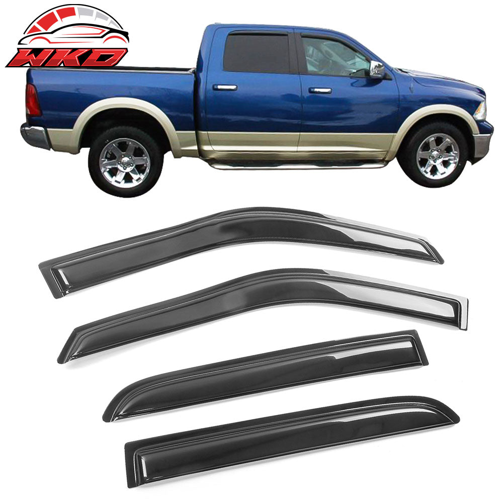 Fits 09-24 Ram 1500 2500 3500 Crew/Mega Cab Window Visors Acrylic Sun Rain Guard