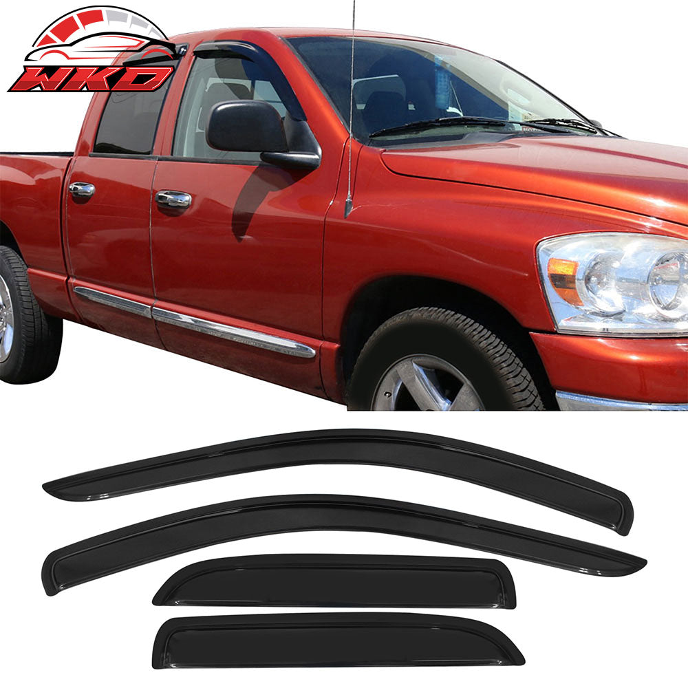 Wholesale 2002-2009 Dodge Ram Visor Windows Acrylic Slim Style Smoke Tinted 4PC - Bulk Orders & Dealer Pricing Available