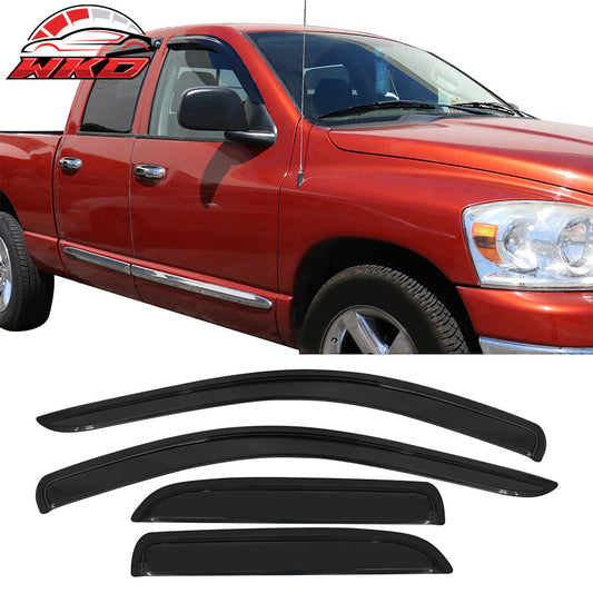 Wholesale 2002-2009 Dodge Ram Visor Windows Acrylic Slim Style Smoke Tinted 4PC - Bulk Orders & Dealer Pricing Available