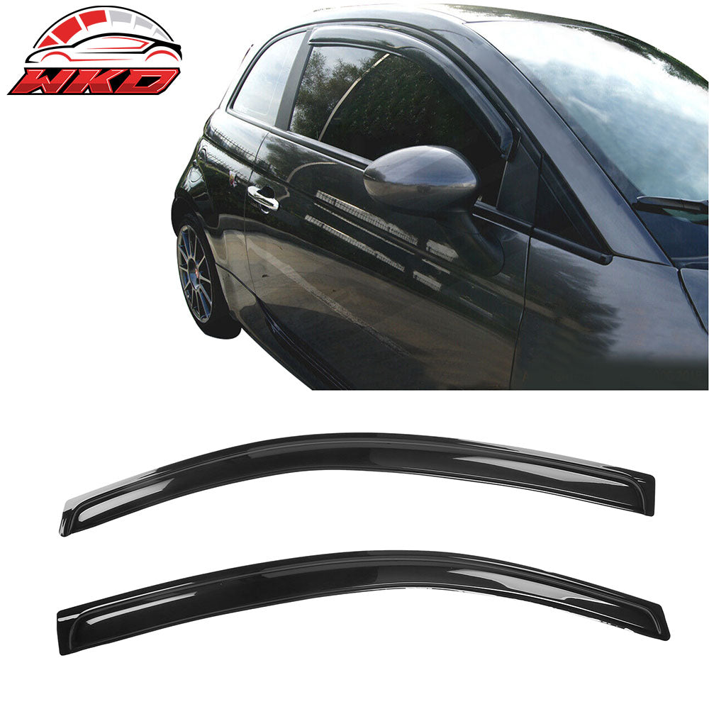 Fits 12-19 Fiat 500 2PCS Side Window Visors Sun Rain Vent Guard Shield Acrylic