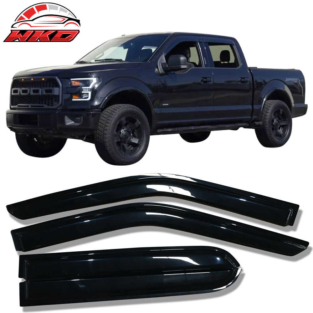 Fits 15-25 Ford F150 Crew Cab/17-25 F250 to F450 Window Visor Acrylic Rain Guard