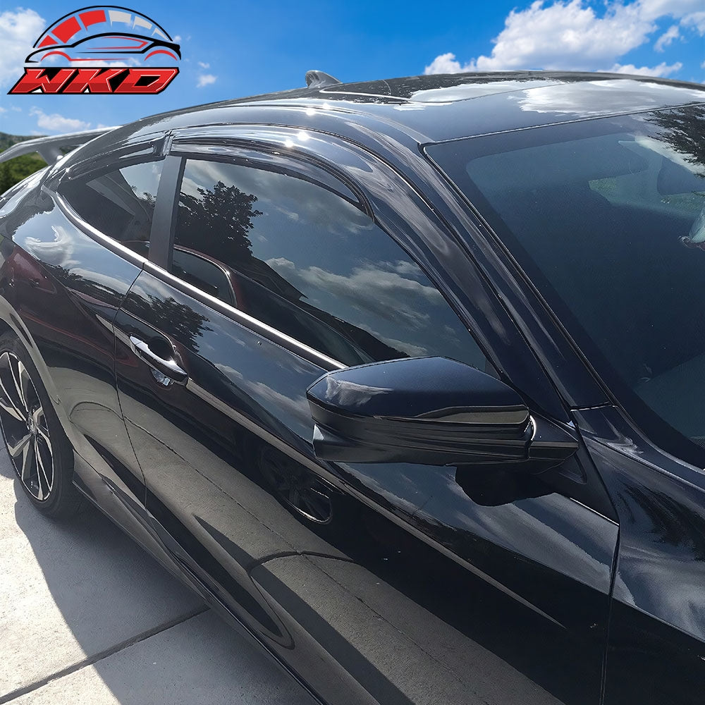 Fits 16-20 Honda Civic Coupe Mugen Style Window Visors Rain Deflectors Tape-On