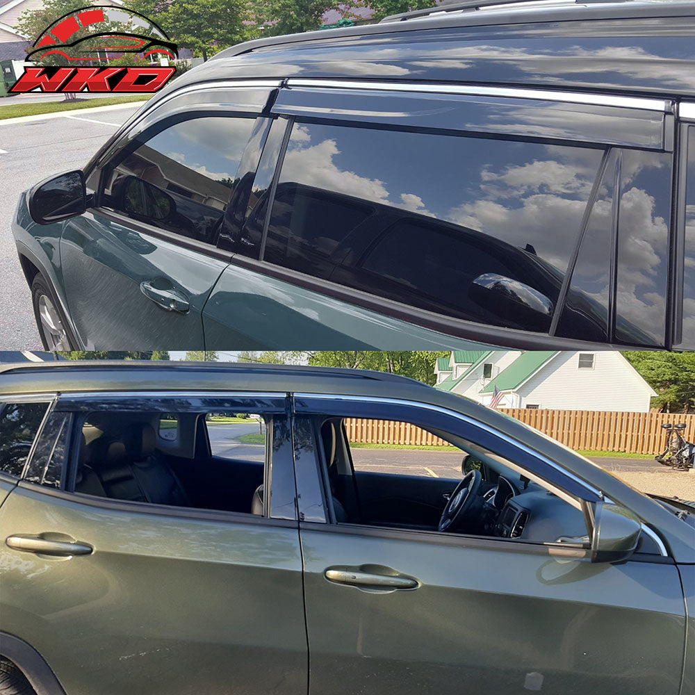 Fits 17-25 Jeep Compass MP Window Visors Vent Rain Guards W/Chrome Trim PC 4PCS