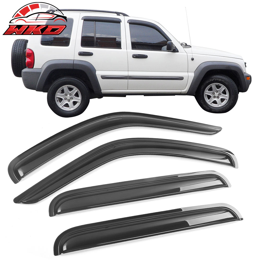 Fits 02-07 Jeep Liberty KJ 4PCS Window Visors Rain Sun Guard Deflectors Tape-On