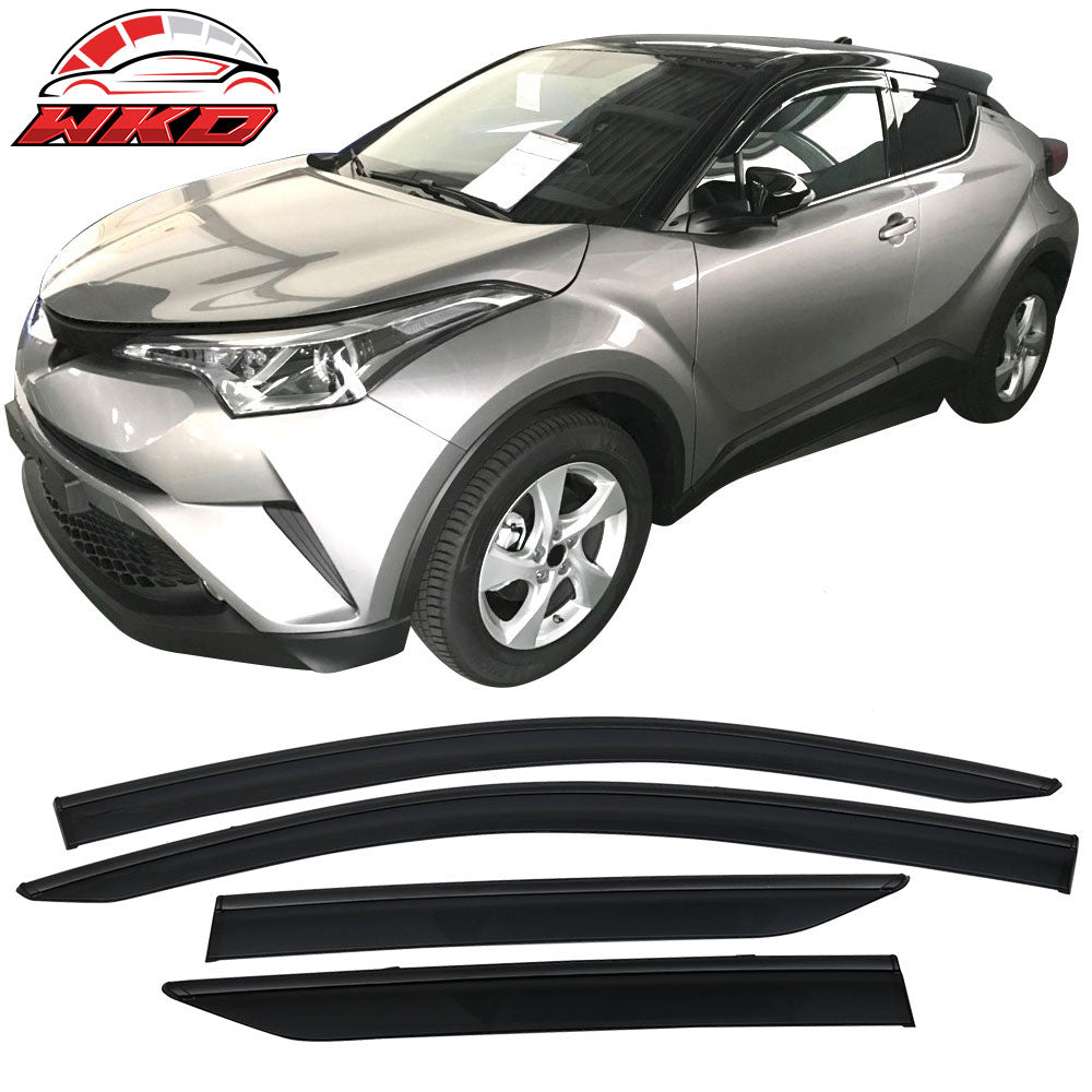 Fits 17-22 Toyota C-HR CHR Window Visors Vent Rain Guards W/Black Chrome Trim PC