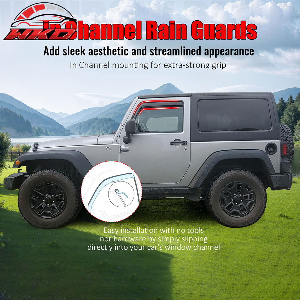 Fits 07-17 Jeep Wrangler& 18 Wrangler JK 2Dr In-channel Window Visors Deflectors