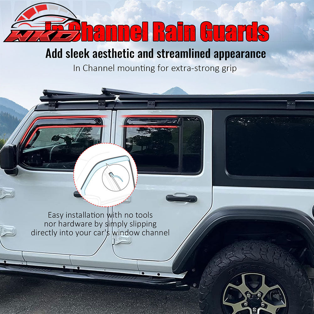 Fits 18-25 Jeep Wrangler JL Unlimited 4Dr In-channel Window Visor Deflectors 4PC