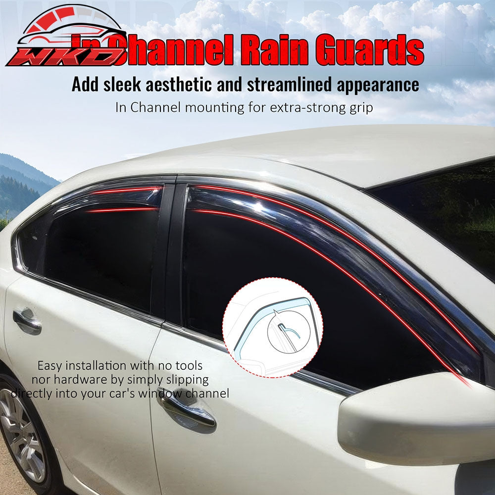 Fits 13-18 Nissan Altima Sedan 4PCS Window Visor Acrylic Deflectors - In-Channel