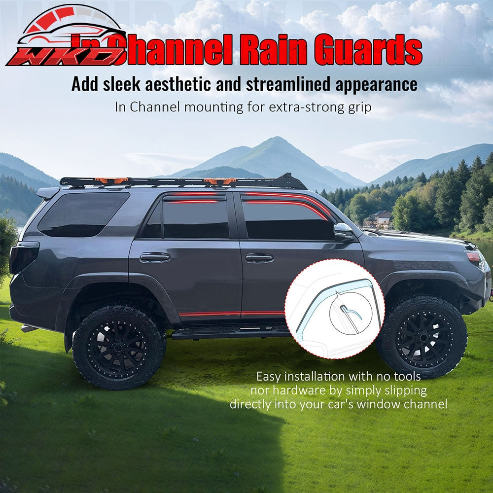 Fits 10-24 Toyota 4Runner Side Window Visor Somke Acrylic In-Channel Deflectors