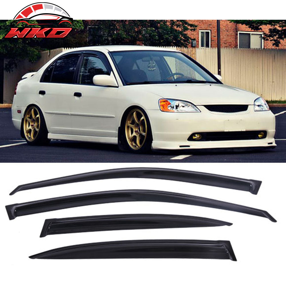 For 01-05 Honda Civic Sedan Mugen Style Acrylic Window Visors Sun Rain Guard 4PC