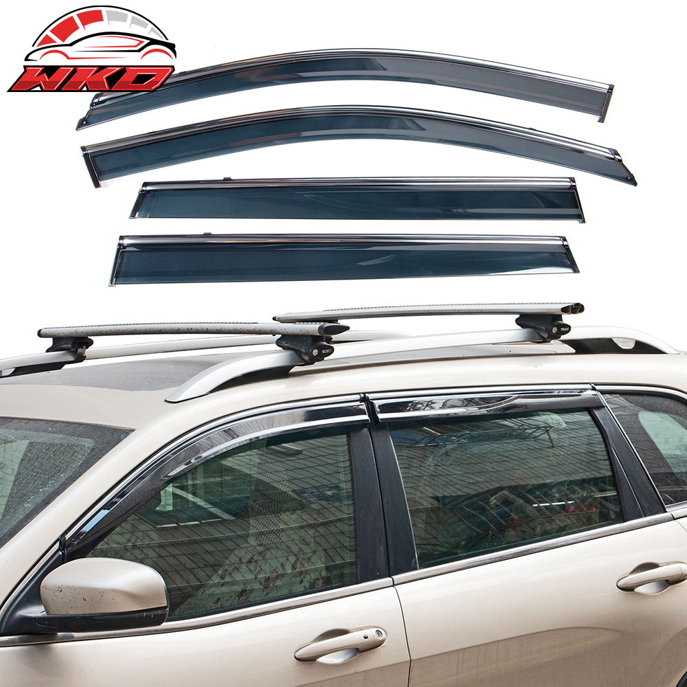 Fits 14-23 Jeep Cherokee KL Polycarbonate Window Visors w/ Chrome Trim 4Pc Set